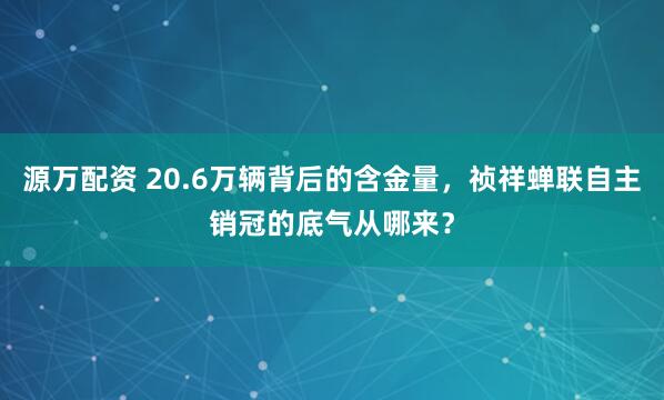 源万配资 20.6万辆背后的含金量，祯祥蝉联自主销冠的底气从哪来？