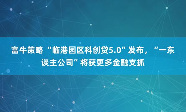 富牛策略 “临港园区科创贷5.0”发布，“一东谈主公司”将获更多金融支抓
